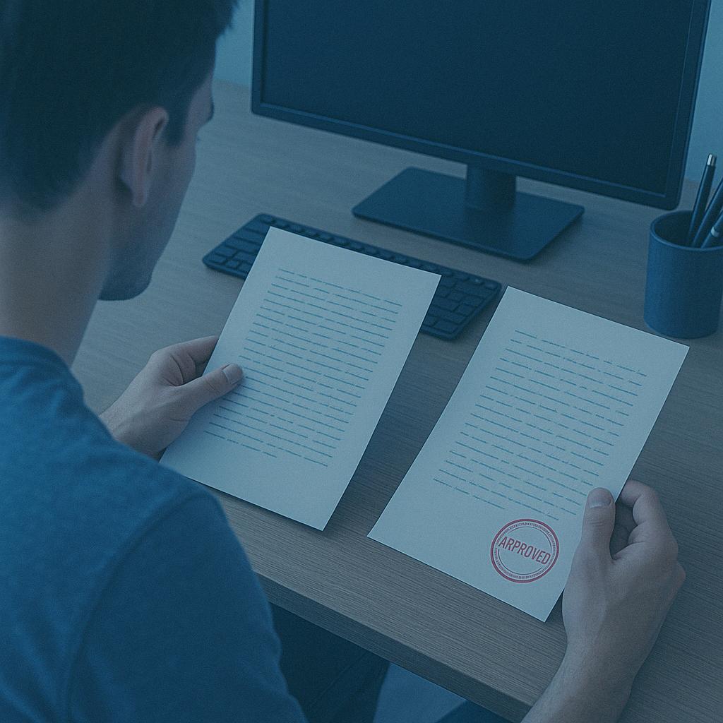 Professional translator reviewing credential documents