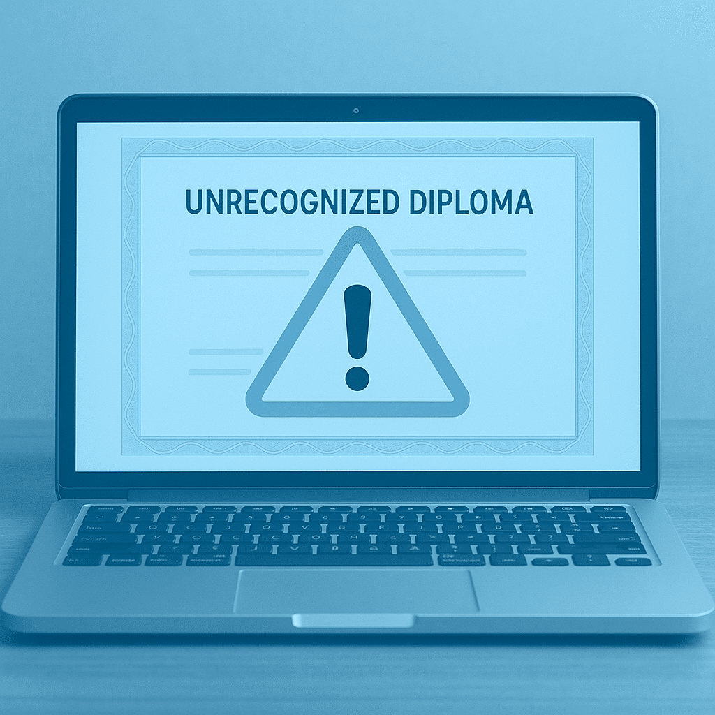 Warning icon over unrecognized diploma certificate