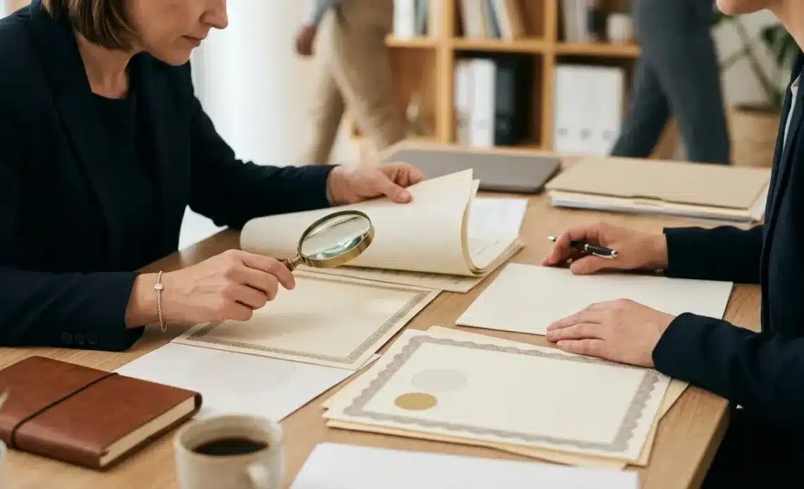 Professional reviewing international credential documents for education evaluation