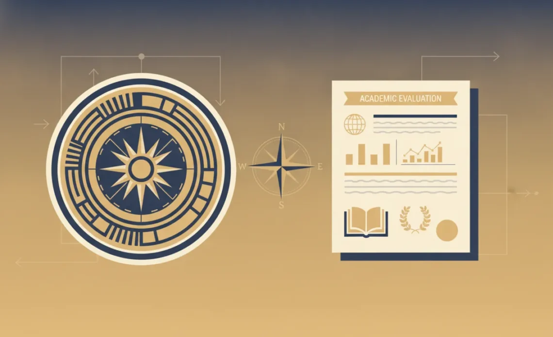 Apostille seal beside an academic credential evaluation report